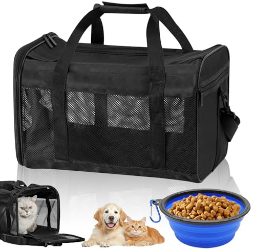 Sac Transport pour Animaux de Compagnie: WANDGU 42 x 27 x 28cm Sac Transport Chat Chien Pliable avec Écuelle, Sac de Portable pour Chien, Sac Animaux Domestiques