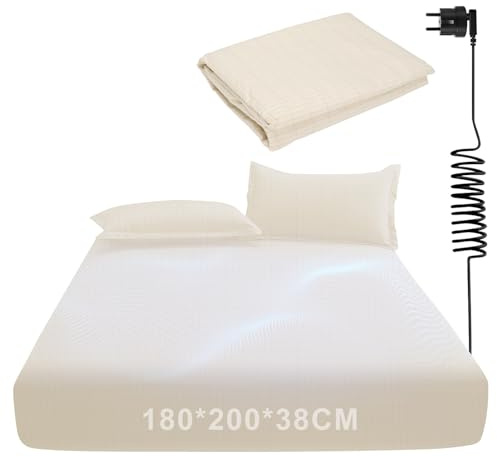 panthem Erdung Spannbettlaken 180x200 cm Beige, 38CM Tiefe Tasche Erdungsbettlaken Erdung Spannbetttuch Erdungslaken für Besseren Schlaf, Baumwolle und Silberfaser Grounding Sheet Bettlaken