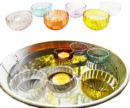 Glas Schwimmschale bunt Pastellfarben (6er Set) D:6 cm - Schwimmkerzen, Tischdeko, Teelichthalter, Schwimmlicht