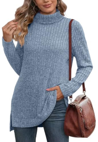 DURINM Maglione Donna Invernale a Collo Alto Elegante Manica Lunga Dolcevita Basic Pullover Sottile Maniche Lunghe in Maglia Spessa Casual Morbido Top Casual per Autunno Invernale