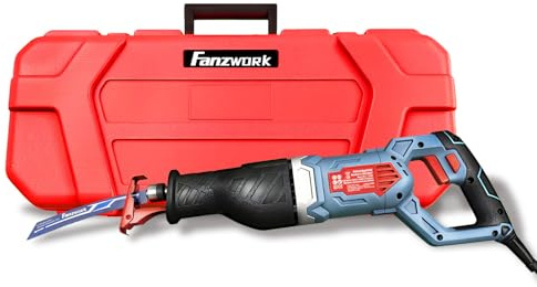 FANZWORK - Sierra de sable eléctrica de 1100 W, 0-2500 spm, LED, incluye hoja de sierra con cable de 4 m, para madera, metal y plástico, cambio de hoja sin herramientas