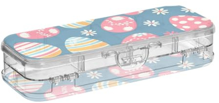 voucong Easter Egg Floral Clear Plastic Pencil Box Double Deck Pens Case Hard Boxes For Kids With Lid