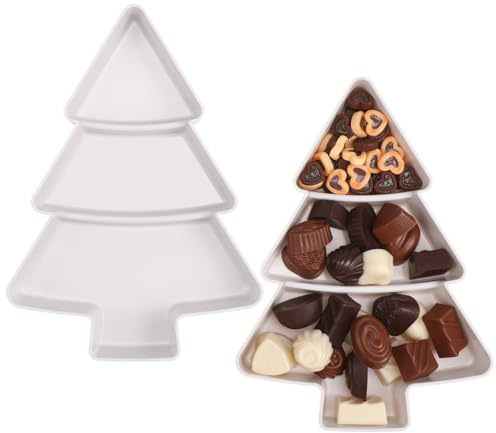 BESPORTBLE Christmas Snack Serving Tray: 2 Pcs Plastic Christmas Tree Dessert Serving Dishes Snack Platter, Xmas Tree Fruit Tray Plate with Sections for Xmas Holiday Party