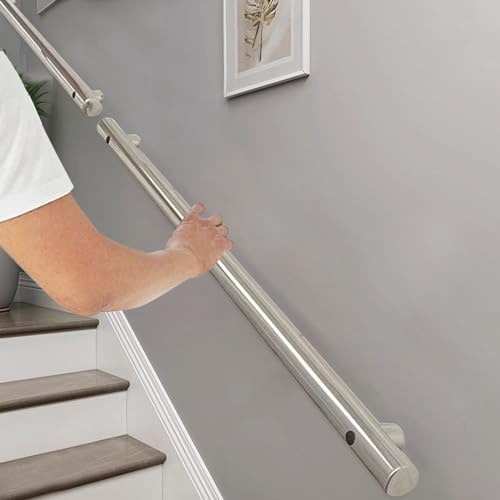 Escalera de acero inoxidable, barra de agarre de seguridad ajustable de 1 a 4,5 m, barandilla de apoyo antideslizante para escaleras, juego completo, resistente capacidad de carga de 200 kg