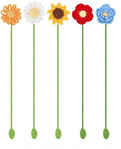 5 Stück Häkelblumen, Seitenmarkierer, dekorative Lesezeichen, kreative Lesezeichen, gestrickte Blume, Lesezubehör, gestrickte Seitenmarker, Lesen, Häkelblumen