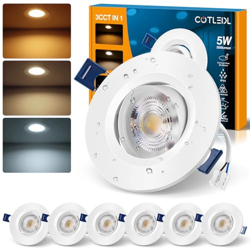 LED Einbaustrahler 230V Ø65–80mm Lochmaß, Schwenkbar LED Spots 6er Set | Einbaustrahler LED 3000/4000/6500K, 5W 500lm IP44 Deckenspots LED für Badezimmer Wohnzimmer Küche