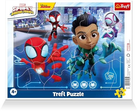 Trefl – Marvel Spiderman, Spider Jump – Rahmenpuzzles für Kleinkinder, 25 große Teile, Rahmen und Feste Unterlage, mit Comicfiguren, für Kinder ab 4 Jahren
