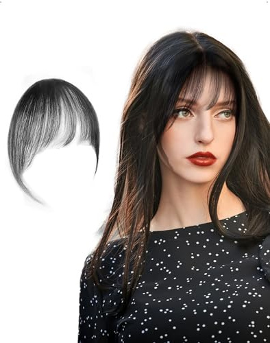 SanKristo Frangetta Finta Capelli Clip 100% Veri con frangia, curva 3D in stile francese clip invisibili sulle tempie Natural Extension Frontale Hairpiece Posticci donne ragazze styling, nero marrone