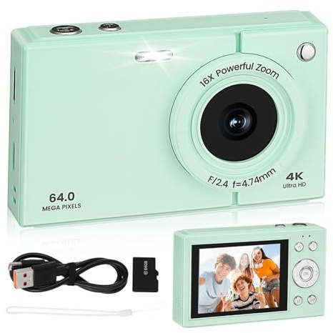 Gadpiparty 64gb Cámara Retro Vintage Enfoque Cámara Digital Compacta Pequeña para Adolescentes Tarjeta Zoom para Usar Viajes o Actividades Diarias