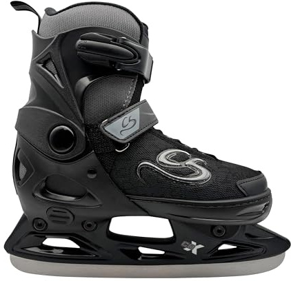 Cox Swain verstellbare Schlittschuhe Crystal, Eislaufschuhe für Kinder, Jugendliche und Erwachsene bis 100KG, vorgeschliffene Edelstahlkufe, Softboot, Black/Blue Gr. XS (29-32)