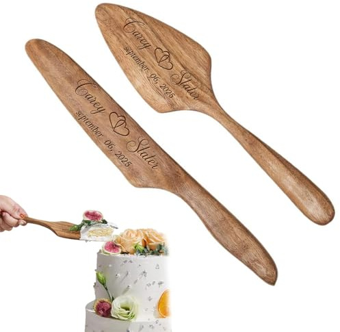 Individuelles Holz-Kuchenset Für Hochzeiten, Graviertes Rustikales Hochzeitskuchenmesser Und -spachtel, Personalisiertes Kuchenschneideset Für Braut Und Bräutigam