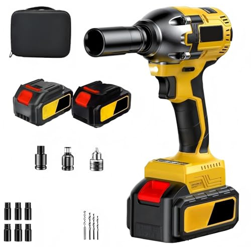 1000 N.m Akku Schlagschrauber, 1/2 Bürstenloser Schlagschrauber mit 2 x 4,0 Ah Akkus, Schnellladegerät, 6 Stecknüsse und LED-Licht, 21 V Schlagschrauber Akku Set für Autoreifen, Gerüstbau, DIY
