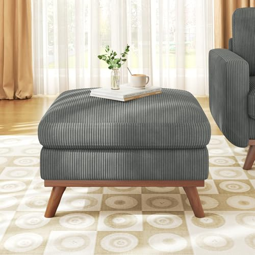 Vesgantti Large Ottoman for Modular Sofa, Large Corduroy Ottoman with Spring Cushion, Rectangle Foot Rest for Couch, Entrance Footstool with Wood Legs, Footstool for Living Room, Bedroom, Dark Grey