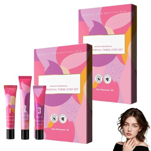 Aurlux hårborttagningskräm för ansiktet, hårborttagningstrilogi-kit med kräm och utjämnande gel och återfuktningslotion, mild formula för all hud,2PCS