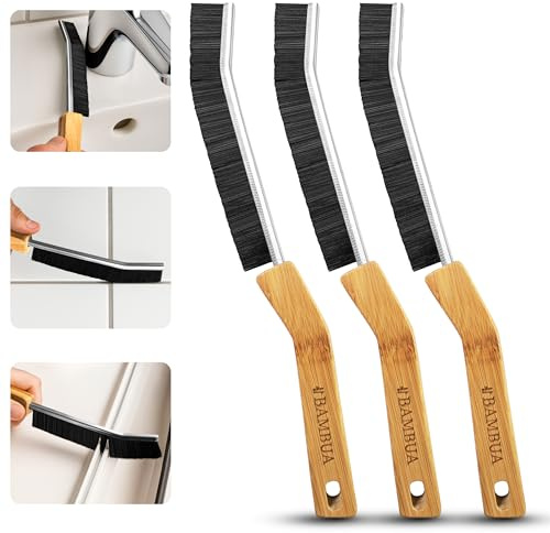BAMBUA® Fugenbürste Bad (3 Stück) - Effektive Reinigungsbürste für schmale Fugen - Bambusgriff - Premium Putzbürste für Dusche, Badezimmer Deko, Bad Organizer & Haushalt - Fugenreiniger Fliesen