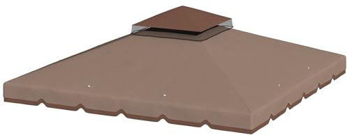 Outsunny Tetto di Ricambio per Gazebo 3x3 m da Giardino, Telo Copertura per Gazebo a Due Livelli Resistente all'Acqua in Tessuto 180g/㎡ Anti-UV 30+ con 8 Fori di Drenaggio, Cachi