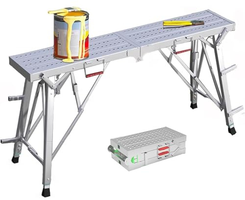 Andamio de aluminio ajustable multiusos, andamio plegable con 6 ajustes de altura, andamio versátil for interiores y exteriores for pintura comercial y lavado de coches