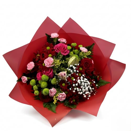 Passionate Pop Fresh Mixed Flower Bouquet | Red Rose, Chrysanthemum & Carnation Gift – Hand-Wrapped Floral Arrangement for Birthday, Anniversary, Valentine's Day & Romance