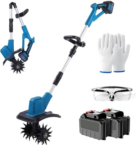 Motozappa Elettrica Senza Fili, 21v Pieghevole, con Doppia Batteria A 5 Celle, Larghezza 30 Cm, profondità 20 Cm, 300 Giri/min, per La Lavorazione del Terreno E del Prato.