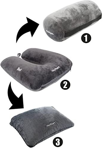 daydream 3 in 1 Nackenkissen mit Mikroperlen - Nackenhörnchen, Reisekissen und Nackenrolle in einem - auch für Camping, Grau
