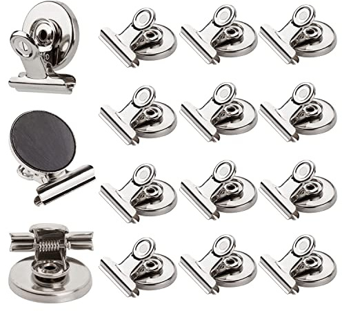 Ninth Five Strong Magnetic Clips - Heavy Duty Refrigerator Magnet Clips - 31mm Wide 12Pack Scratch Safe - Clip Magnets Best for House Office School Use, Hanging Home Decoration, Photo Displays