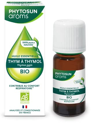Phytosun Arôms – Huile Essentielle Thym à Thymol BIO - 100% pure et naturelle - Contribue au bon fonctionnement, à l'apaisement et au bien-être des voies respiratoires - 10ml