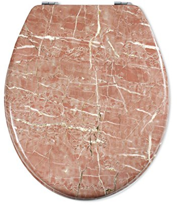Vetrineinrete® Copriwater universale in legno MDF serigrafato tavoletta da bagno wc con stampa cerniere in acciaio inox resistente 52968 (Marmo rosa) P81