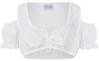 La clásica Blusa de Cuero Karin con Tirantes - Blusa de Cuero para Damas con Encaje Blanco (44, Blanco)