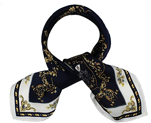 Andantino Scarf av 100% mullbärssilke, 53 cm, lätt, fyrkantig, andningsaktiv halsduk, digitaltryckt, presentförpackad, marinblå, M
