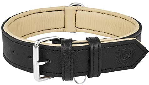 Riparo Echtes Leder Verstellbares Hundehalsband mit Zusätzlicher Verstärkung (XL: 4,5CM Breit für 53,4CM - 63,5CM Hals, Schwarz)