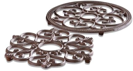 LOBERON Topfuntersetzer 2er Set Gratton, antikbraun | im Ornament-Stil, Vintage-Charakter, speichert Wärme, Küchenutensilien, Küchenaccessoire, Gusseisen
