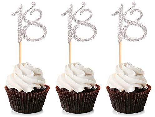 Unimall Global 24 Stück Gilliter 18. Cupcake Topper zum Jubiläum 18. Geburtstag Cupcake Picks Party Dekoration