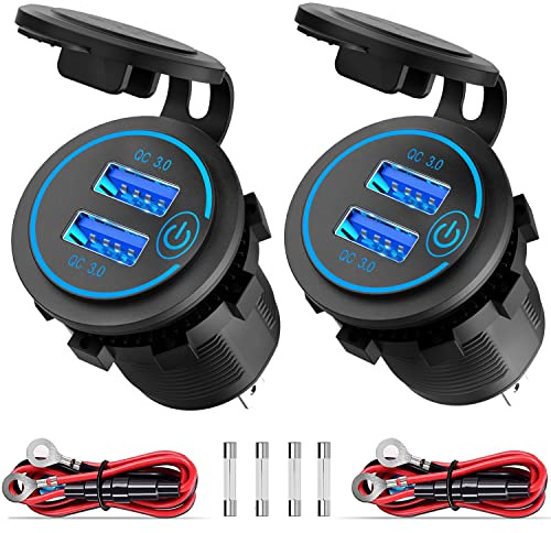 2X 36W Quick Charge 3.0 USB Steckdose 12V/24V Auto mit Schalter - QC 3.0 KFZ Ladegerät Einbau Buchse Wasserdicht Zigarettenanzünder USB Dose für Motorrad Boot LKW Wohnwagen