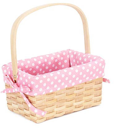 Red Hamper C110P Chipwood Swing Handle Basket with Pink Lining, Wicker