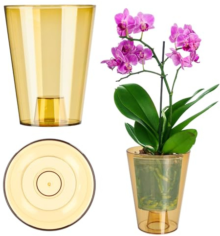 KADAX Pot d'Orchidée Simple, pour Juvénile, Marguerite - Pot de Fleurs pour Cuisine et Salon (Diamètre 12 cm, Rond, Miel)