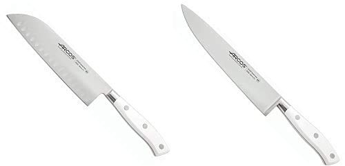 Arcos Riviera Blanc Cuchillo Santoku, 180 mm (estuche) + Riviera Blanc Cuchillo de cocinero, 200 mm (estuche)