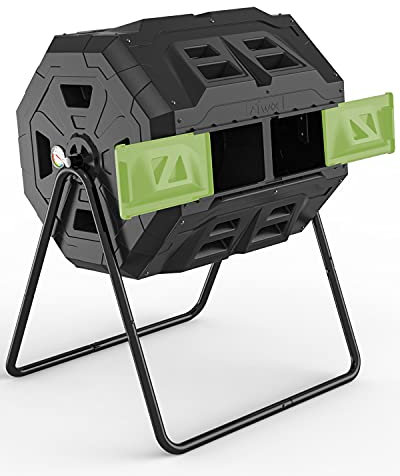 Compostiera con termometro per compostaggio, a doppia camera, in materiale privo di BPA (100 litri, verde)