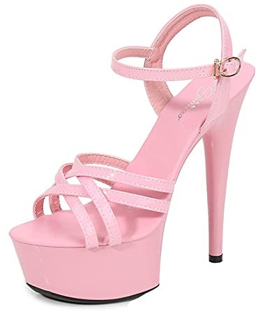 Damen High Heels 15 cm / 5,9 IN Herren Plateau Pumps Sexy Stripperin Bühnenperformance Pole Dance Nachtclub Partytanz High Heels Plus Size Unisex,Rosa,42 EU