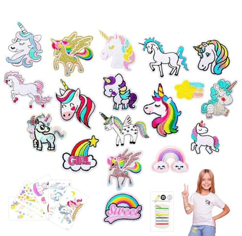 20 Stück Bügelflicken Kinder Einhorn Aufnäher Patches Flicken zum Aufbügeln Kinder Patch Sticker Kinder für DIY T-shirt Jeans Kleidung Applique Zubehör