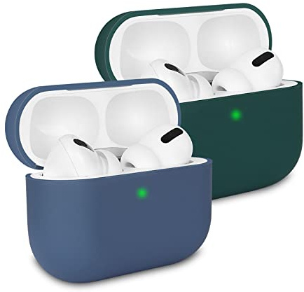 KOKOKA Silikon Hülle kompatibel mit AirPods Pro Case und Schutzhülle für AirPods Pro, Stoßfeste Weiche Dünne Case für Airpods Pro [Front-LED Sichtbar] [Ohne Karabiner], Dark Blue/Deep Green