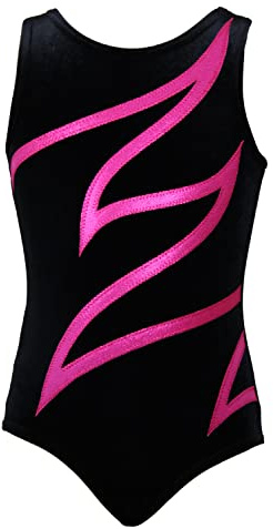 GymStern Gymnastikanzug Plamak Basic Stretch Velvet & Glitzerlycra Turnanzug Mädchen Samt Kurzarm Kinder Turnbody Gymnastiktrikot Turntrikot Turn Gymnastik Trikot (Schwarz - Pink, 128)