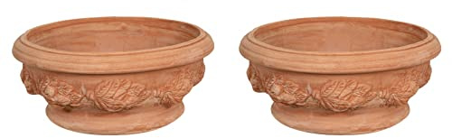 Biscottini Set mit 2 großen Terracotta-Blumentöpfen für Pflanzen, 40 x 40 x 19 cm, großer Blumentopf für den Außenbereich, handgefertigt, Terracotta