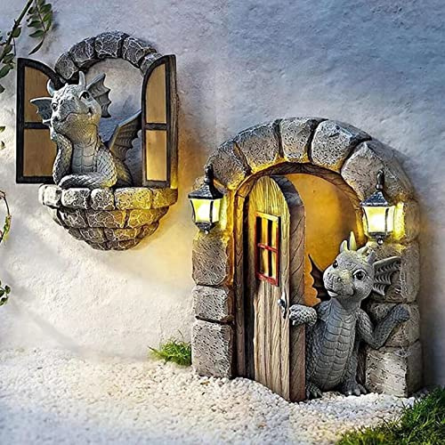 TKTTBD Hof Drachenskulptur - Drachen Figuren Wanddekoration - Schöne Kunstharz Gartendrache - Kunstfiguren Gartenfigur Dekoration - Garten Drachen Figuren Statue Für Bäume Garten Terrasse Und Hof