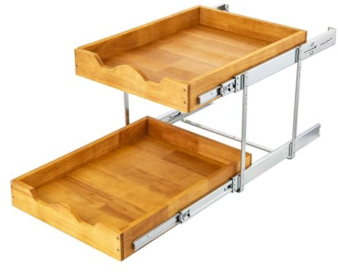 DINDON 2-stöckiger ausziehbarer Schrank-Organizer (50,8 cm B x 45,7 cm T), zweistöckige, herausziehbare Holzschublade unter dem Schrank, zur Aufbewahrung und Organisation