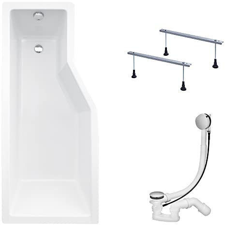 KOLMAN Badewanne INTEGRA Eckbadewanne 170x75 Links ohne Verkleidung, Ablaufgarnitur und Füßen Komplettset 3in1 Premium Original Acryl Wanne Siphon