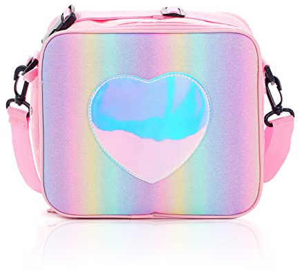 Leakproof Thermal Lunch Bag for Girls - Rainbow Glitter Portable Cooler Insulated Tote for Kids, Work, School, Picnic, Camping