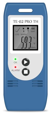 ThermElc TE-02 Pro TH Datenlogger Temperatur Luftfeuchtigkeit mit Automatischen CSV&PDF Berichten, Vergleich von Daten Mehrerer Geräte, Überwachung von Kühl&Tiefkühl Lagern mit Kalibrierungszertifikat