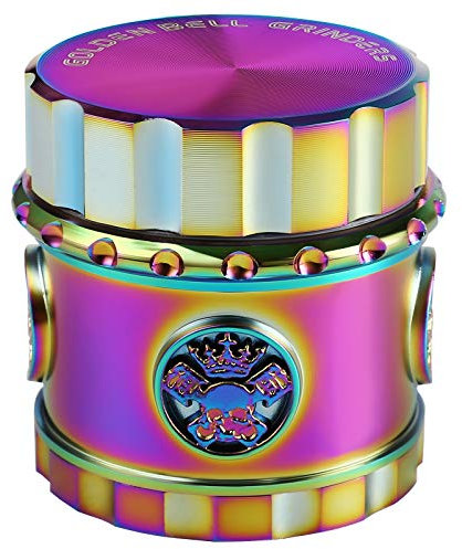 Golden Bell Grinder 1.8 inch (45 mm) Spice Grinder 4 Layers Zinc Alloy Grinder Threadless Skull Mills for Halloween Decoration - Rainbow