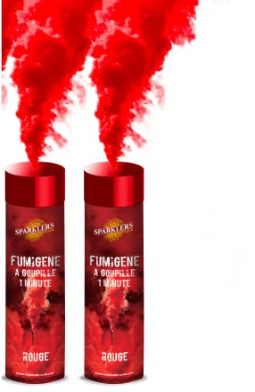 SPARKLERS CLUB Lot de 2 Fumigènes a Main 1 MINUTE couleur Rouge - Déclenchement à Goupille, durée 60 secondes, fumigene couleur à tenir en Main - fumigene a main - Catégorie F1 - LIVRAISON 24/48H