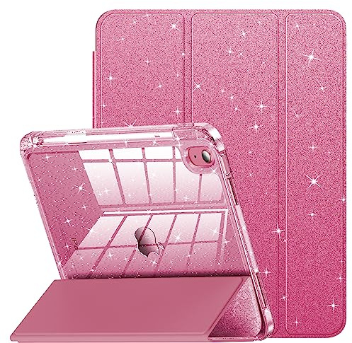 INFILAND Custodia per iPad 11 Generazione A16 11 Pollici 2025/iPad 10 Generazione 10,9 Pollici 2022,Glitterata con Retro Trasparente Brillante, Portapenne, per Bambini e Ragazze (Rosa)